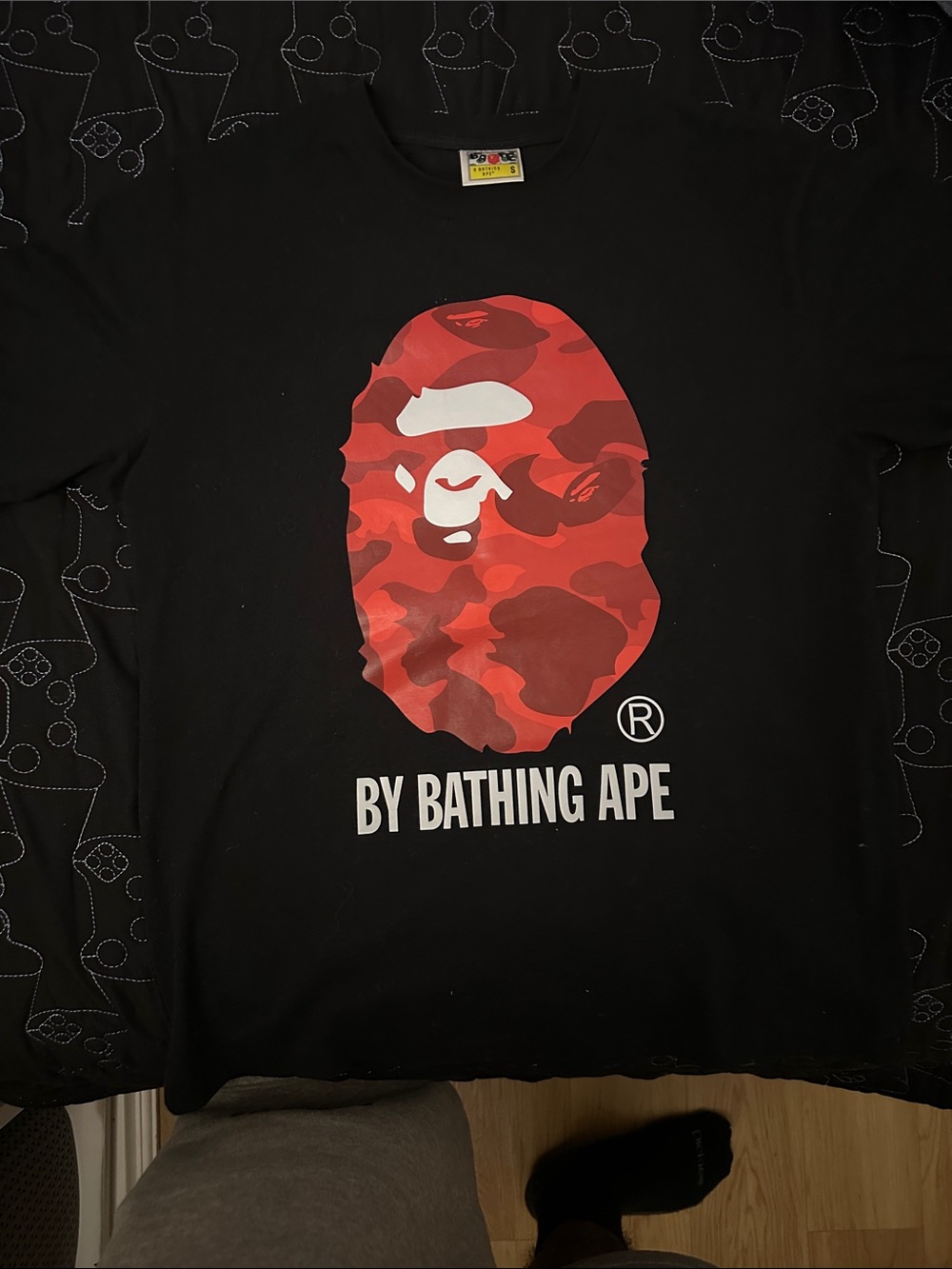 Bape By Bathing Ape Black Tee with Red Camo Ape Head